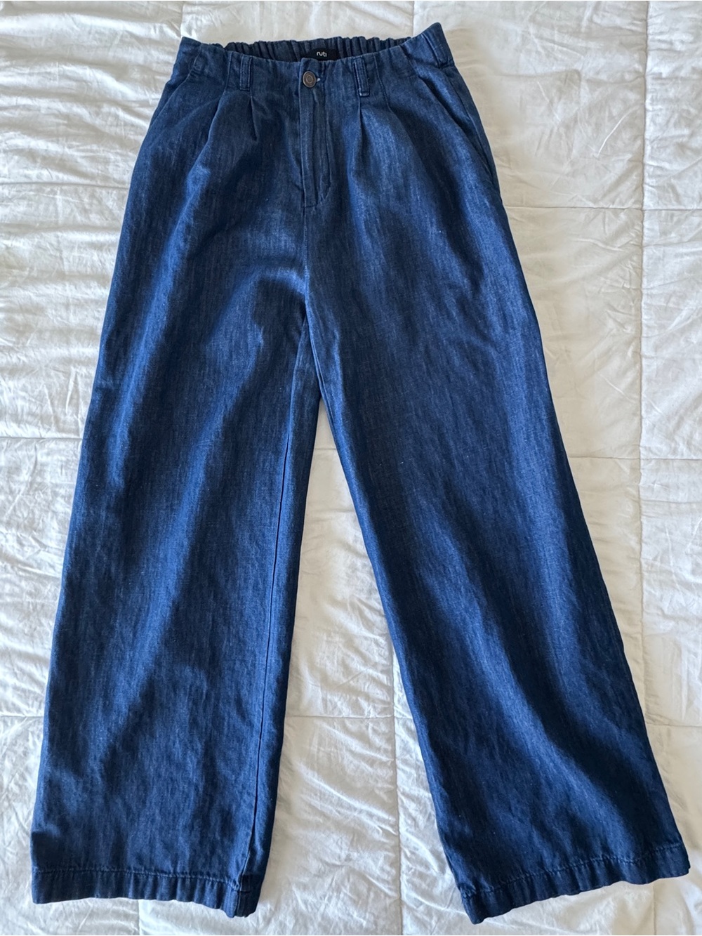 Ruti Ebb and Flow Wide Leg Denim Pants Dark Wash Size 1 Cotton Linen EUC - Picture 3 of 14